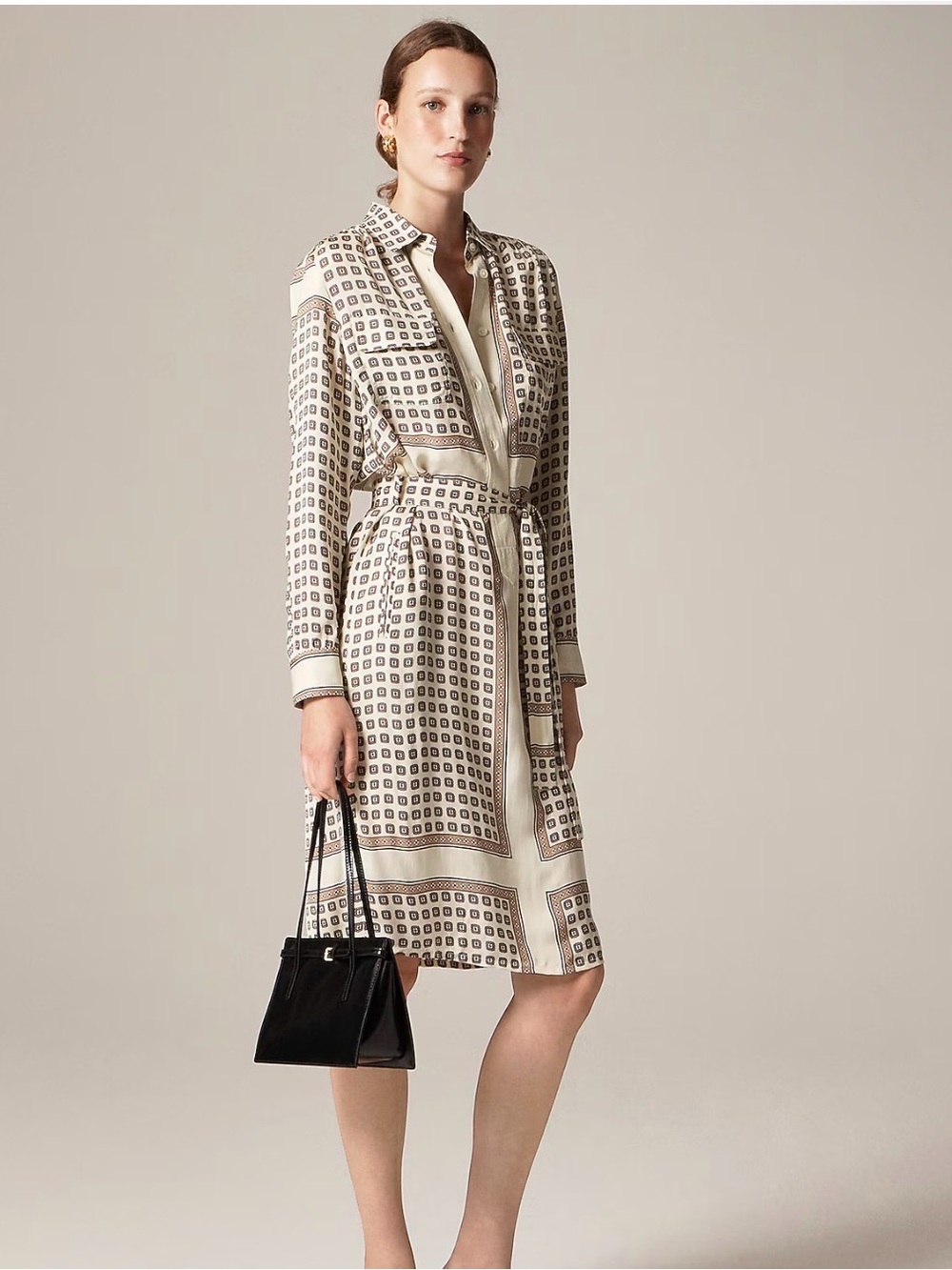 J. Crew Tie Waist Shirt Dress In Foulard Print Ivory Cream Sz. 6 CN920 $248 NEW
